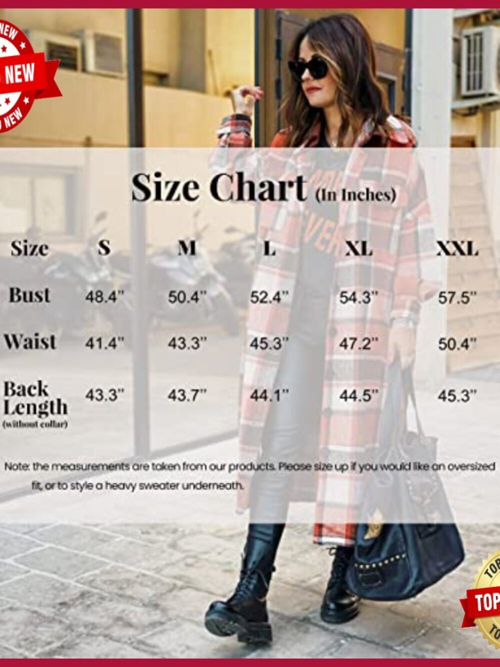 Plaid Button Down Long Jacket Fall Flannel Trench Coat Women - Picture 7 of 7